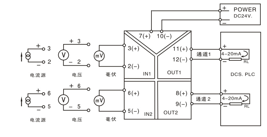 電流電壓信號(hào)隔離器接線圖